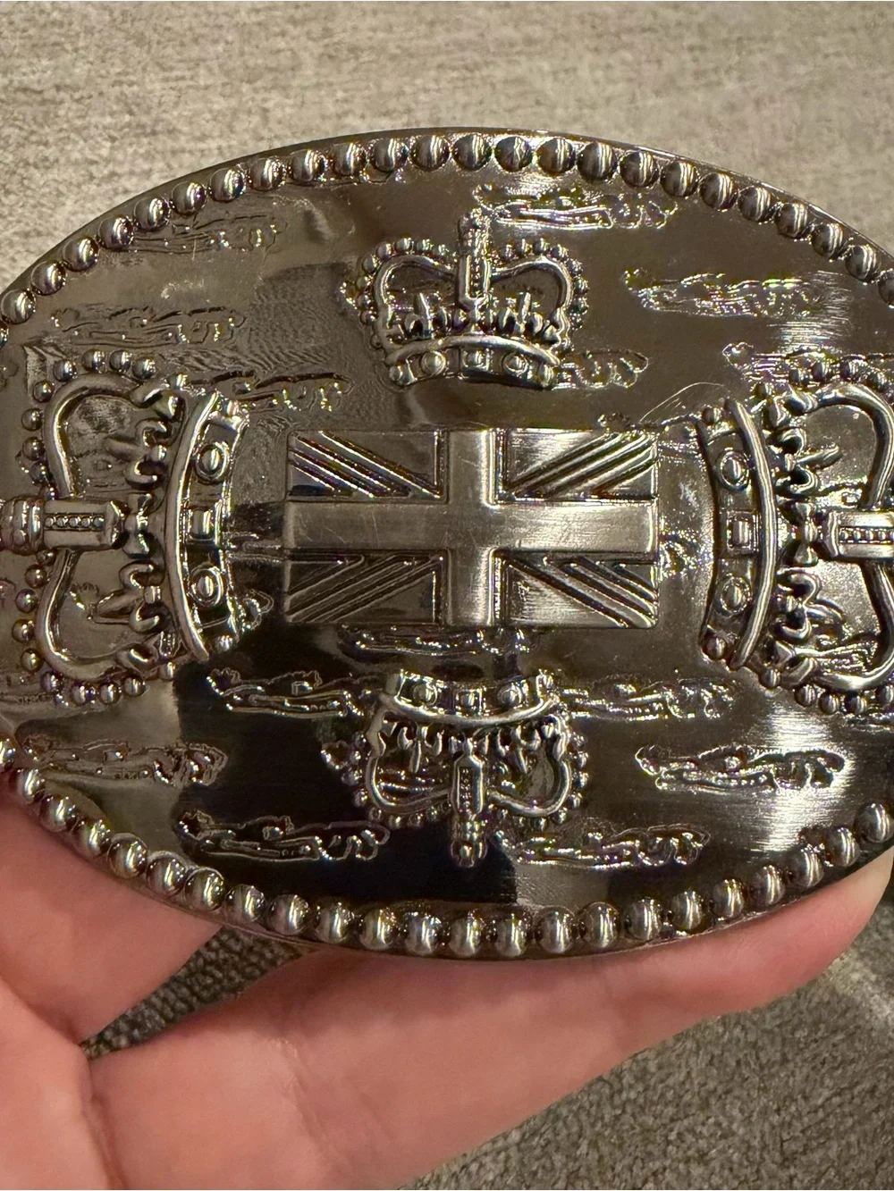 Vintage White Belt Crown Union Jack Buckle Punk Y2K Boho 33-37
